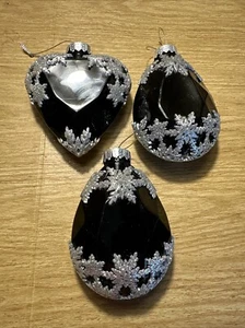 Black And Silver Gem Christmas Ornaments. Acrylic Ornament 4.5” 5” Heart - Picture 1 of 7