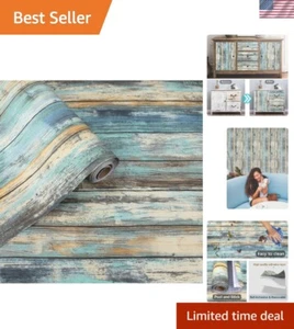 Removable Blue Wood Grain Contact Paper - 15.7"x394" for Easy Home Updates - Picture 1 of 10