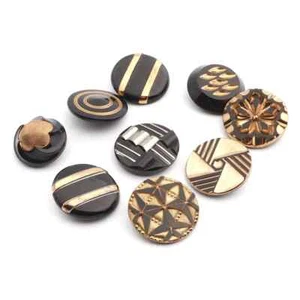 Lot (9) Vintage Czech gold gilt lustre black glass buttons - Picture 1 of 3