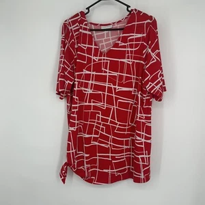 Blusa Susan Garver stampa rossa dettaglio cravatta laterale manica corta - Foto 1 di 7