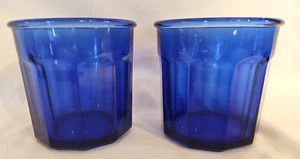 VTG SET of 2 COBALT BLUE 12 oz LOWBALL COCKTAIL TUMBLERS MADE IN FRANCE - Picture 1 of 5