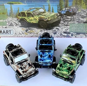 1:34 Jeep Wrangler Rubicon Camo SUV Diecast Model Car Pull Back Toy Collectable - Picture 1 of 5