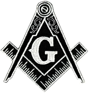 SCHWARZER FREIMAURER LOGO AUFNÄHER bestickt aufbügeln FREIMAURER QUADRATISCHER KOMPASS MAURER neu - Bild 1 von 5