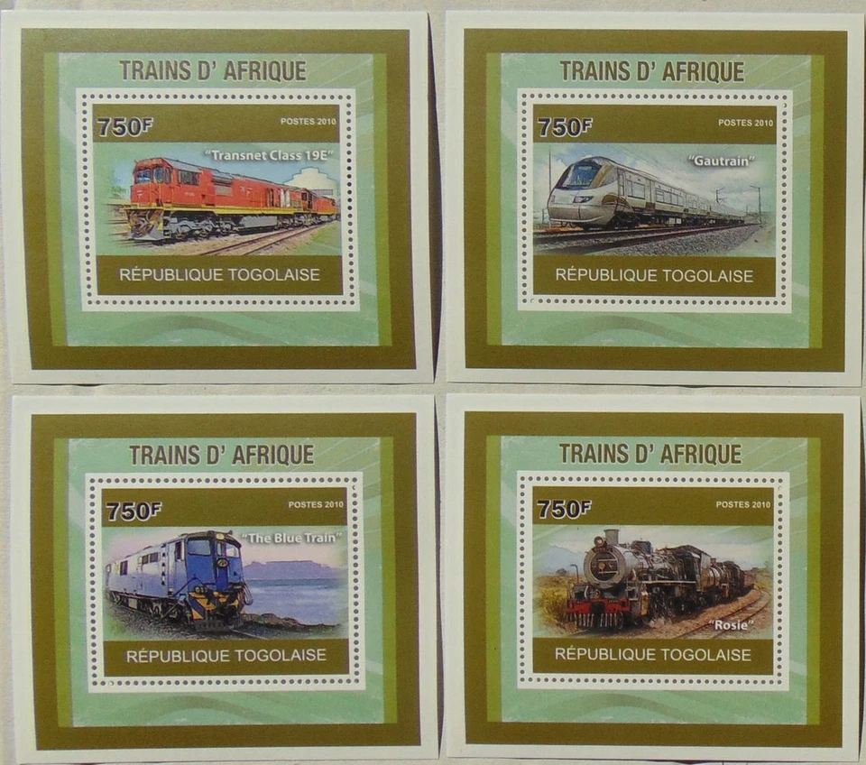 African Trains Blue Train SET 4 HOJAS DE LUJO Togo 2010 Mi.3764-67 #TG10416d Foto 1 de 1