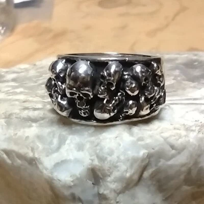 ANEL DE PRATA ESTERLINA 925 SÓLIDO CAVEIRA WARRIOR LOST SOULS MASCULINO/FEMININO - EUA - Imagem 1 de 4