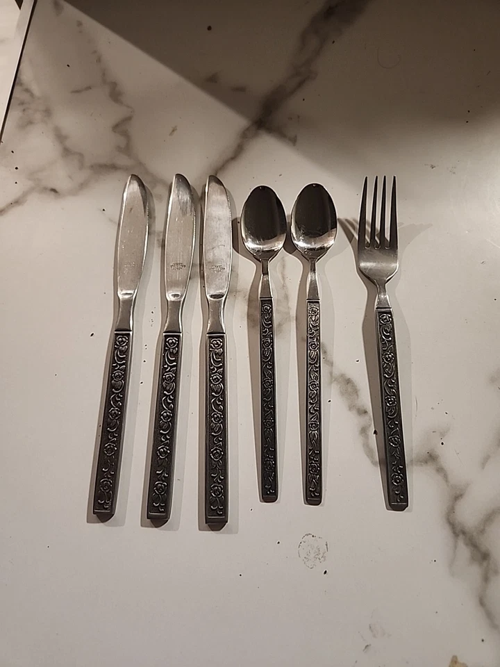 National Silver COSTELLANO Korea Stainless Flatware Choice 6 Pc Set 3 K 2 S 1 F - Image 1 of 4