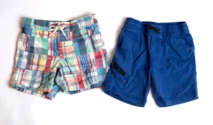 Hanna Andersson Baby Gap Lot of 2 Boy's Size 3 Shorts Blue Patchwork  Drawstring - Picture 1 of 3