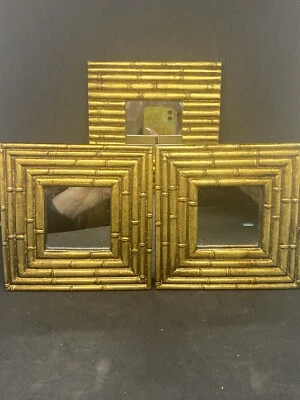 Gold gilt framed 2.75in mirrors set of 3 bamboo look 6x6 - Image 1 of 4