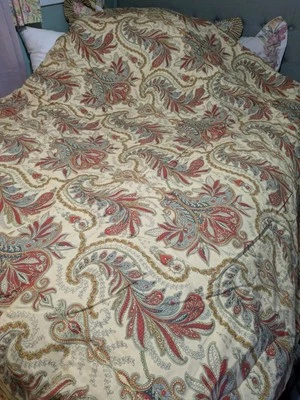 Rose Tree Floral Paisley Reversible Tufted King Size Comforter Red, Blue On Tan - Image 1 of 3