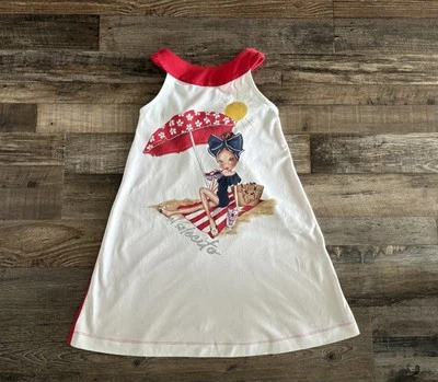 EUC MAYORAL Red White Cotton Jersey Pull On Dress Bow 9 134 - Image 1 of 4