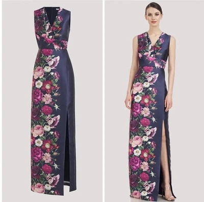 KAY UNGER-Nuevo/etiquetas-$348”Coralina” Vestido Columna-Oscuro Medianoche-Envoltura Imitación-Talla 16 Foto 1 de 4