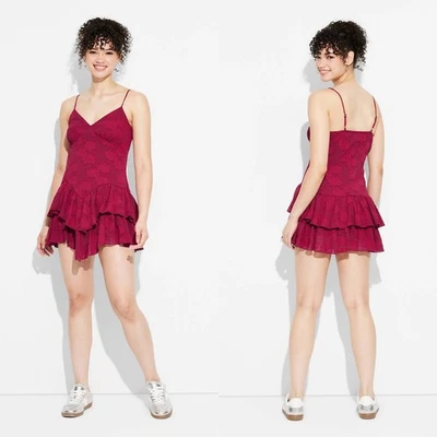 Medium - Womens Game Day Ruffle Mini Skater Dress - Wild Fable - Maroon - Image 1 of 4
