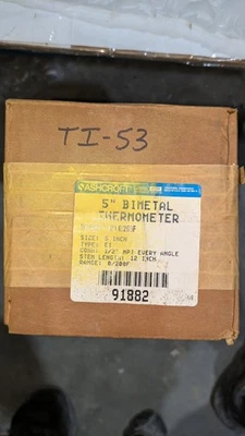 TERMÓMETRO BIMETÁLICO ASHCROFT 5" TIPO EI 1/2 NPT 50EI60 E120 0/200F  Foto 1 de 4