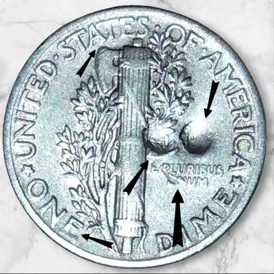1944 No Mint Mark Mercury Dime With Strike Thru Error In The Date.  - Image 1 of 4