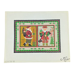 Kelly Clark Sporting Santas Pillow Ski & Golf Handpainted Needlepoint Canvas NEW - Picture 1 of 7