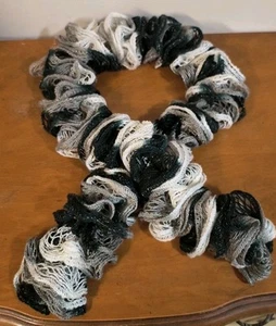 Women's Curly Ruffle Scarf Gray Sparkle Thread Knit Scarf- So Pretty - Picture 1 of 5