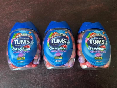 Tums Antacid Chewy Bites 750 Extra Strength Assorted Berries 60 Count Each 3PK - Image 1 of 2