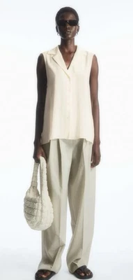 Cos Cream Camp-Collar Pure Mulberry Silk Sleeveless Blouse Size 40 Or M - Image 1 of 4