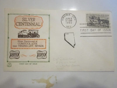 US COVER 1959 SILVER CENTENNIAL FDC SCOTT 1130 TRI COLOR CACHET - Image 1 of 3