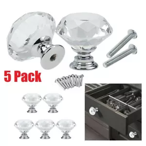 5PCS Handle Drawer Diamond Crystal Glass Knob Cabinet Pull Cupboard Dresser 30MM - Picture 1 of 9