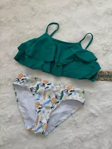 SHEKINI Girls Floral Printing Bathing Suits Ruffle Flounce Two Piece Sz 10/12 - Picture 1 of 4