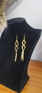 Pendant Earrings Stainless Steel Golden, Shape Of Drops And Fringe - Picture 1 of 8