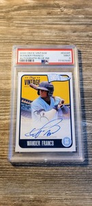 2020 Onyx Vintage Wander Franco BLUE RC Rookie Auto #D /275 PSA 9 MINT RAYS