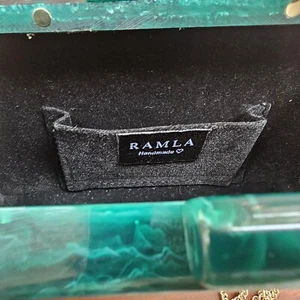 Bolso de Mano de Diseñador RAMLA Verde Esmeralda Mármol Tono Dorado Correa Desmontable DEFECTUOSO - Imagen 1 de 21