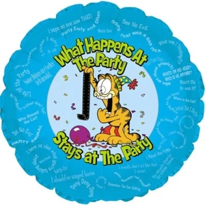 18" Garfield Party Foil Balloon - What Happens At The Party Stays At The... - Imagen 1 de 1