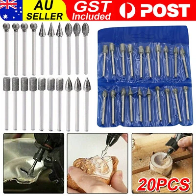 20pcs 6mm Head Diamond Burr Grinding Dremel Rotary Drill Bit 3mm Shank Tool Set - image 1 of 4