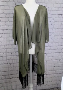 Kimono Lularoe Monroe para mujer grande (14-24) puro verde oliva y flores negras nuevo con etiquetas - Imagen 1 de 6