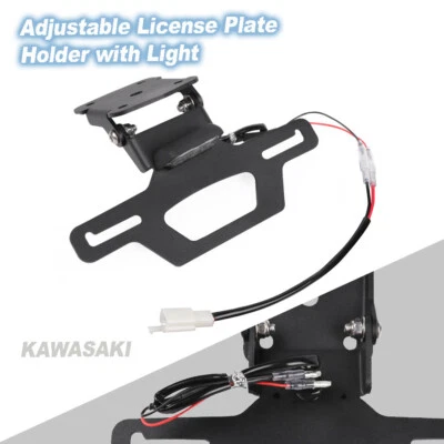 Soporte de matrícula ajustable con luz para Kawasaki Ninja 650 Z650 2017-2025 Foto 1 de 4