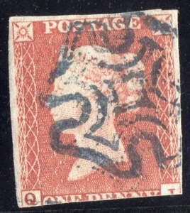 QV 1841 1d ROT SELTEN BLAU MX SG 8L c 650£, unten getrimmt. - Bild 1 von 2