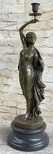 Escultura Bronce Niña Estatua Clásica Dama Estatuilla Iluminación Candelabro Gif - Imagen 1 de 10