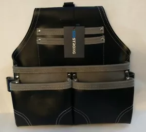 SERSTRONG Heavy Duty Leather Tool Bag - 5 Pocket Utility Belt Black & Gray NEW - Picture 1 of 2