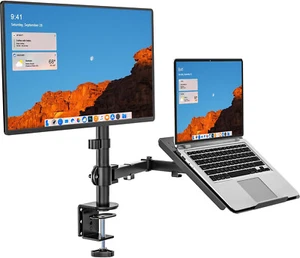 WALI Single LCD Monitor Desk Mount Fully Adjustable Stand with Extra Laptop Tray - Picture 1 of 4