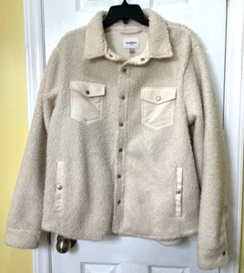 Goodfellow & Co jacket size Large sherpa faux fur pockets snap front wool look - Picture 1 of 10