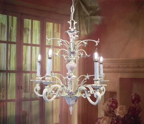 Antique Vintage Chandelier Bronze Cream/Pink Shabby Floral 5 Light Nursery Baby Cover