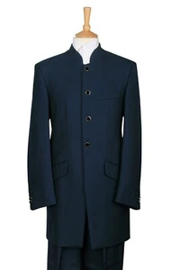 NEHRU JACKET BEATLES BLUE SUIT HERRINGBONE WEDDING STEAMPUNK JODHPURI PRE LOVED - Picture 1 of 2