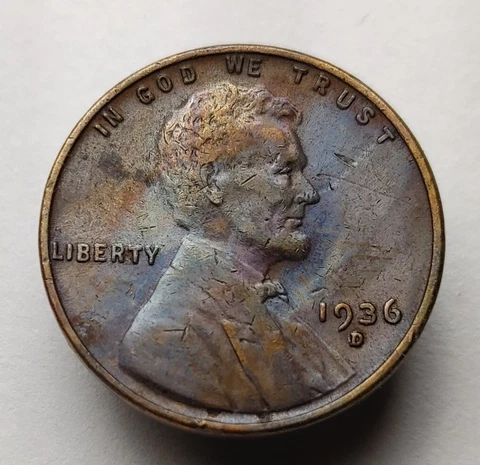 1936d wheat cent monster toned us Lincoln penny coin #229 Cover