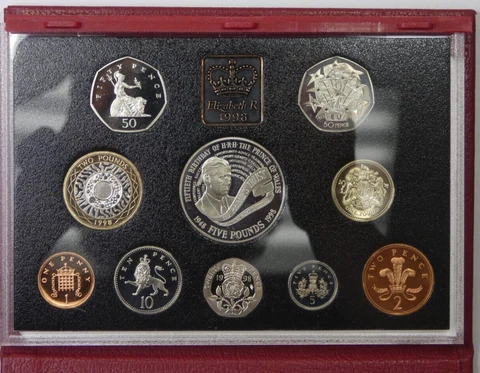 1998 UK 10 Coin Proof Set w/ £5 Prince of Wales Royal Mint w/ Case & COA Cover