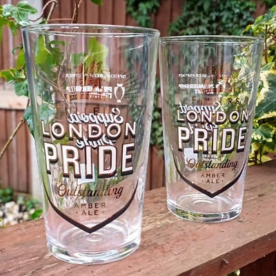 2 x RARE Fuller's London Pride Ale Beer Bitter Pint Glasses CE + 2 Coasters NEW  - Image 1 of 4