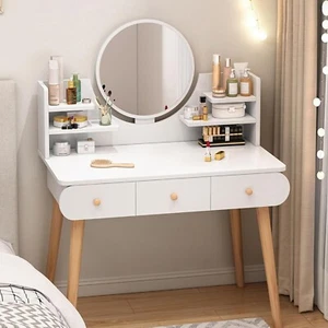 100cm Dressing Table, Makeup Vanity Table with 3 Drawers and 6 Open Storage Rack - Picture 1 of 9