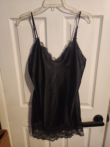 UNDERCOVER Victorias Secret Abito da Sera Slip On in Pizzo Spalline Spaghetti Nero Large