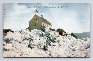 1909 Ice Jam at Angler's Fishing Retreat Hotel Lewiston New York NY Postcard - Picture 1 of 4