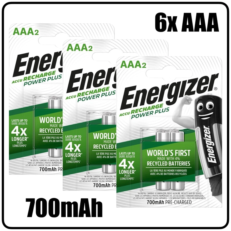 6x Energizer Accu Recharge Power Plus Micro AAA Akku 700mAh (6 Stück)