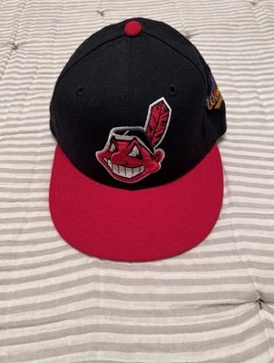 VTG Cleveland Indians 1997 World Series Hat 6 3/4 New Era 59Fifty OG Cheif Wahoo - Image 1 of 4