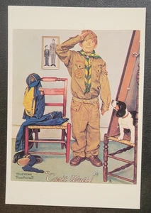 Vintage Postcard - Norman Rockwell - Can't Wait- Scout - Salute - Dog - 1970 - Picture 1 of 5