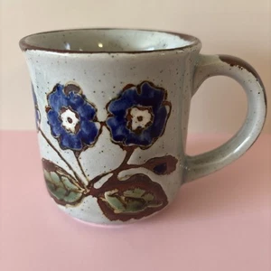 Tazza caffè vintage Otagiri Giappone gres grigio fiori blu maculato - Foto 1 di 6