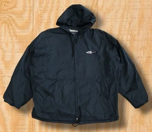 RARE VINTAGE Y2K EQUINOX GYM MEDIUM HOODED BLACK PURPLE PROMO LINED NYLON JACKET - Picture 1 of 16